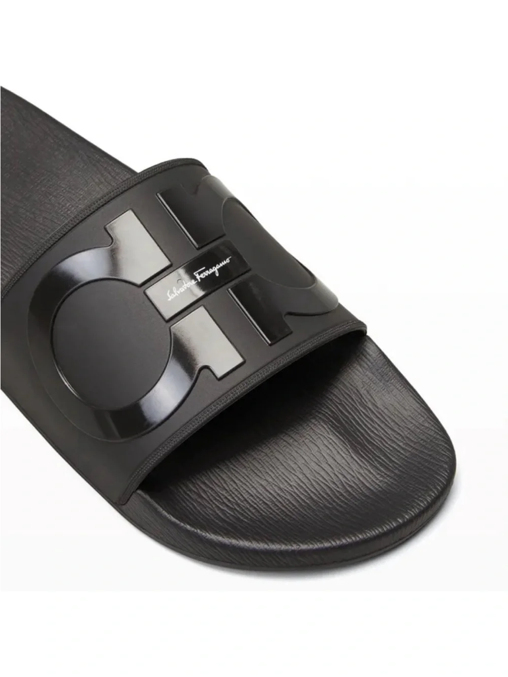 Salvatore Ferragamo Groove 2 Slide Sandals Black Gancini Logo NWT Men’s Size 7